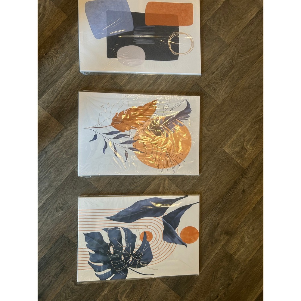 Blue and Orange BOHO Wall Art - 3 piece set Bohemian, earthy toned, wall art.